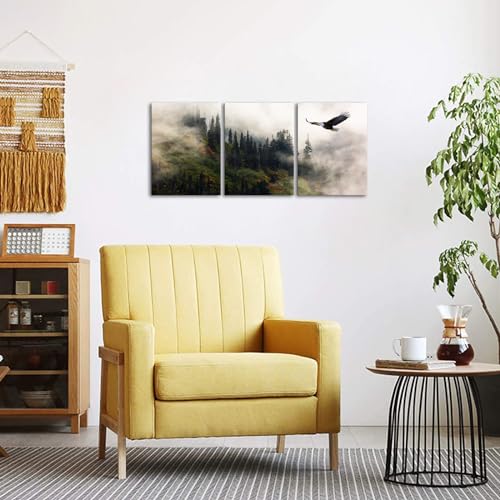 Biuteawal 3 Piece Eagle Wall Art Bald Eagle Flying In Green Mountain Forest Landscape Poster Painting Prints Cool Wild Animal Picture Artwork For Bedroom Office Living Room Home Decoration thumb #1