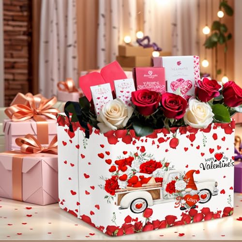 Image of Cute Large Valentine's Day Gift Basket Empty Heart Decor Storage Bin for Kid Baby Room Decor (White Truck Roses)