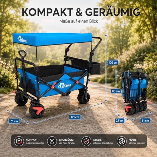 SAMAX Chariot de Jardin Pliable avec Toit Amovible Chariot...