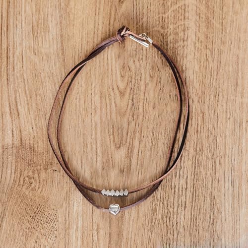 Bohemian Heart Beaded Suede Choker Necklace for Women Trendy Brown Leather Double Layered Adjustable Necklace Retro Beach Holiday Vacation Jewelry Gifts4