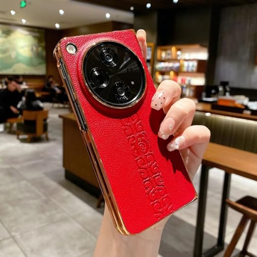 Image of MILLION CASES Back Cover Case for OnePlus Open Shockproof Protective Refined Elegance Electroplated Leather Case for Men & Boys(Red)