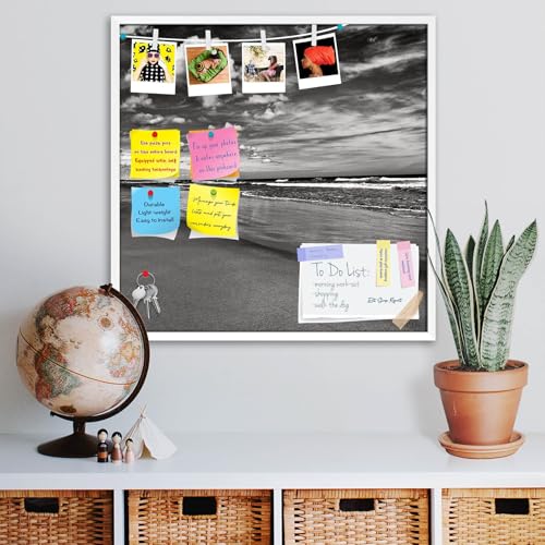 Image of ArtzFolio Sea, Air, & Land Monochrome Contrast | Bulletin Board Notice Pin Board | Vision Soft Board Combo with Thumb Push Pins & Sticky Notes | White Frame | 16 x 16 inch (41 x 41 cms)