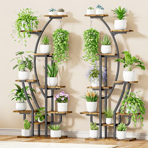IRONCK Plant Stand Indoor with Grow Lights, 9 Tiered Indoor Plant Shelf, 62\" Corner Plant Stands for Indoor Plants, Metal Plant Flower Display Shelves, Moon-Shaped Plant Rack for Home, Patio, Black