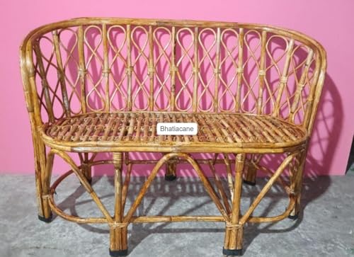 Image of Bamboo Cane Two-Seater Sofa with Cushions, Indoor Outdoor Furniture for Living Room, Balcony