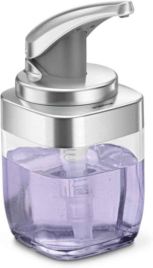 simplehuman BT1081 444ml Square Push Pump Liquid Soap Dispenser, Effortless Dispensing, Precision Lever, Easy to Refill, Brushed Nickel