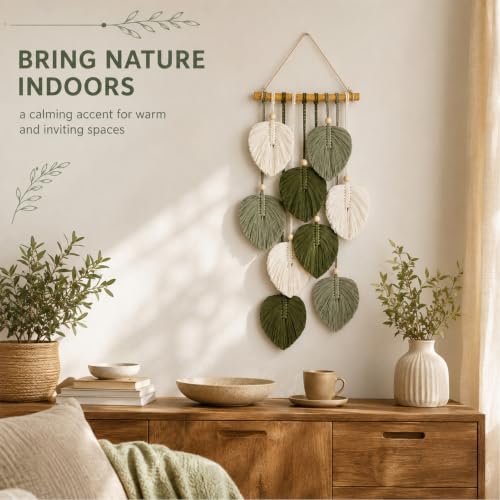 LSYYYYY 1 Pcs Makramee Wandbehang,Wanddeko,Makramee,Boho Wanddeko,WanddekoBalkon,Makramee Deko,Baumwollmaterial,Grün Blätter Tapisserie Handgemacht Wandteppich Für Schlafzimmer WohnzimmerWanddeko – Bild 5