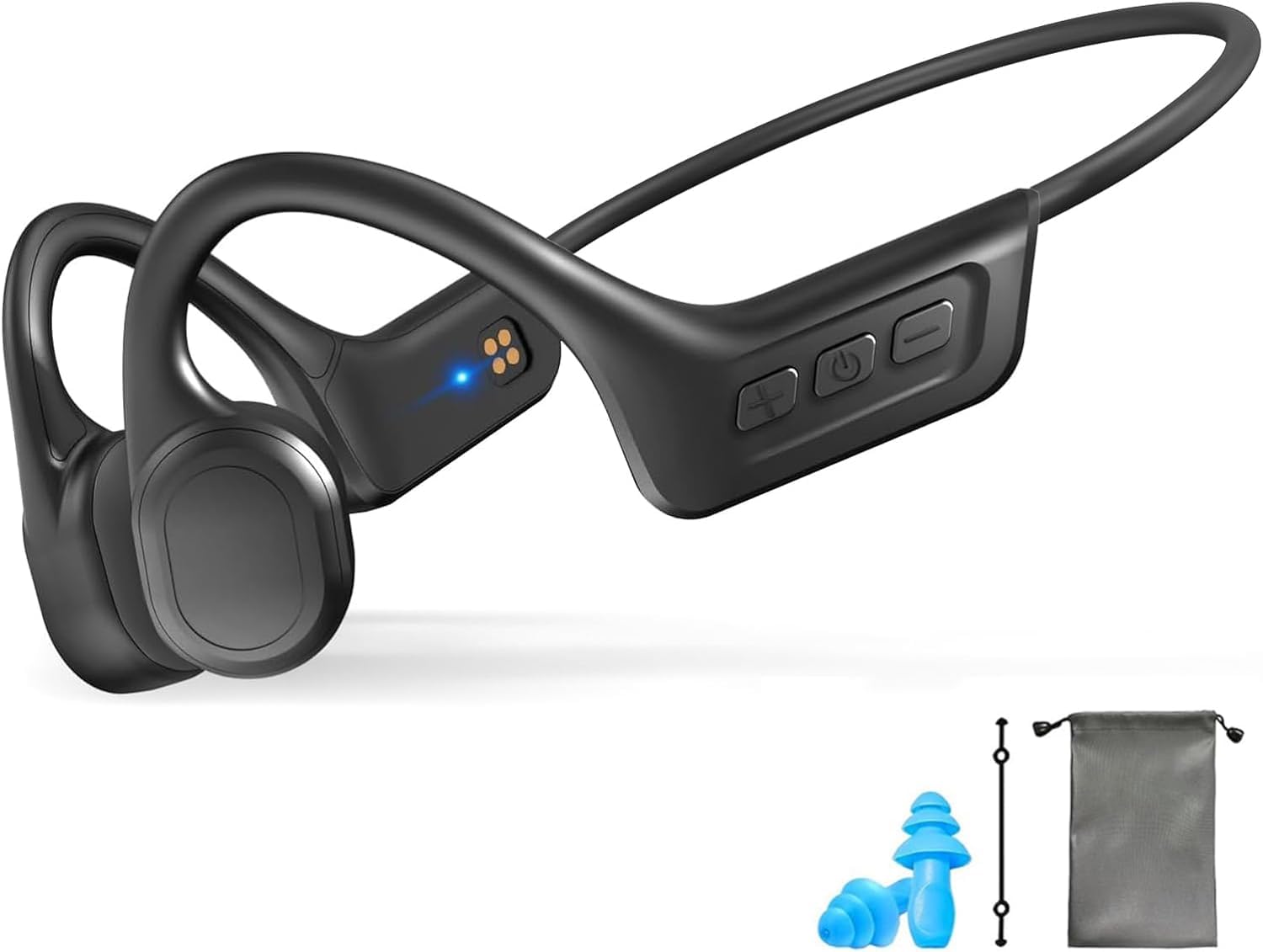 Generico Cuffie Conduzione Ossea,Impermeabilità IP67,Auricolari Wireless Bluetooth 5.3 con Microfono, Lettore musicale e Memoria 32GB Integrata Open Ear Auricolari Bluetooth per Corsa (Nero)