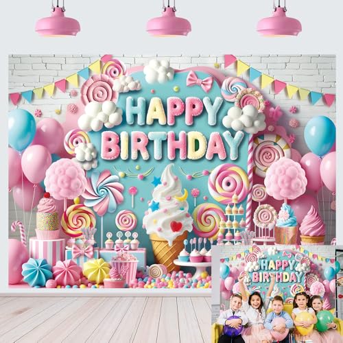 Fondo para fotografía Candy Happy Birthday 8x6FT miniatura 1