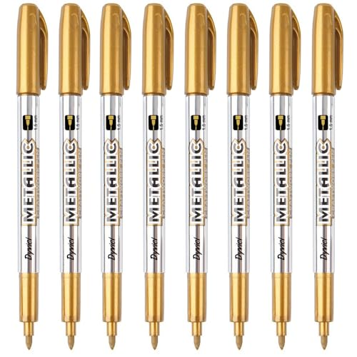 Image of Dyvicl Metallic Marker Pens - Gold Paint Pens for Black Paper, Glass, Rock Painting, Halloween Pumpkin, Card Making, Scrapbook Album, Christmas DIY Art Craft, Set of 8