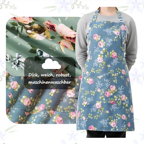 Chsukozic Schürze Damen Kochschürze 2er Set - Küchenschürze Damen Blumen (73x65cm) mit 2 Taschen - Kittelschürze Oma, Kochschürze & Apron Geschenk