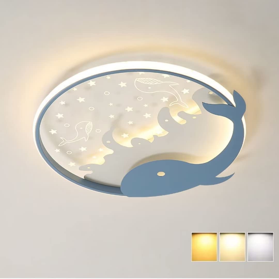DUNMW Hollow Dolphin LED Ceiling Light Children's Room Ceiling Lamp Chandelier for Boys & Girls Bedroom, Children's Room, 3 Lighting, 15.9'', 28W