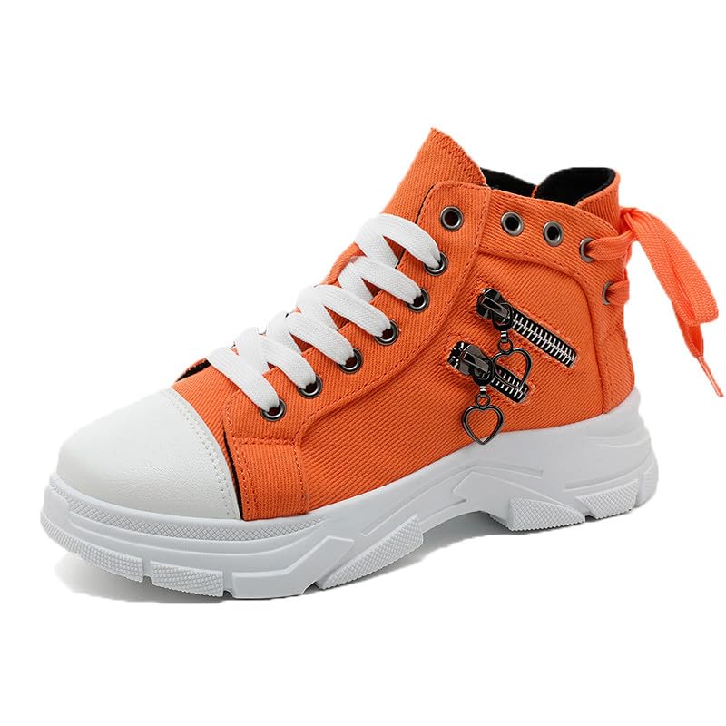 MAUGELY Women's High Top Heightened Sole Sports Causal Fashion Sneakers Canvas Shoes