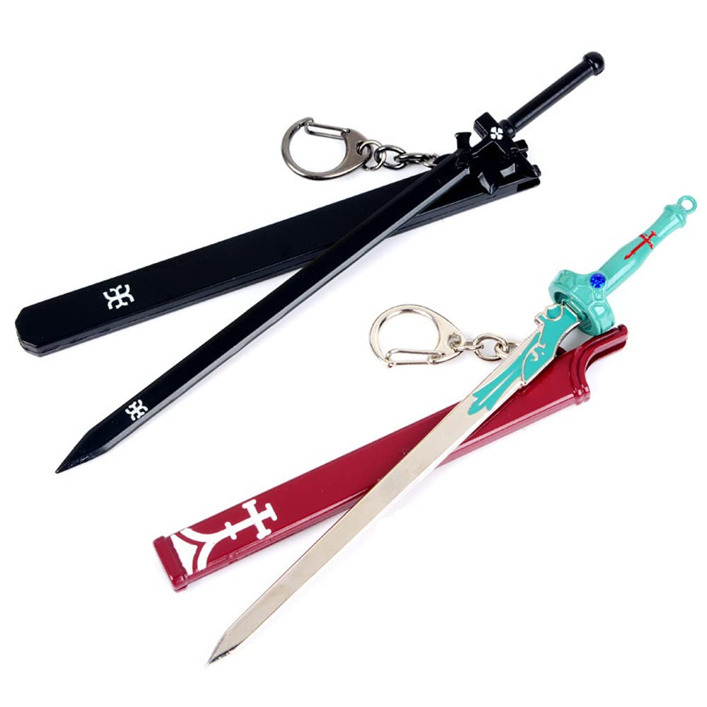 JCvCX SAO Kazuto Kirito Kirigaya Yuuki Asuna Cosplay Elucidator Lambent Light Zinc Alloy Sword Keychain（6.7'）