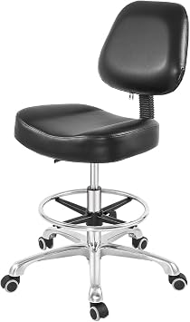 Grace&Grace Drafting Chair Tall Office Stool with Wheels,Heavy Duty Shop Stool Chair for Studio,Workshop,Office, Home Office Black, Classic with Footrest