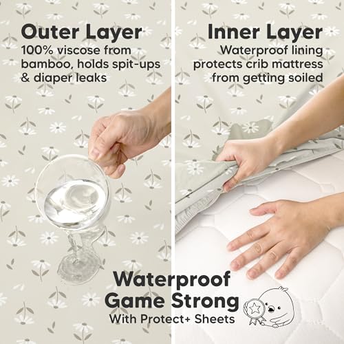 Image of 2-Pack Waterproof Baby Crib Sheets for Boys, Girls - 52x28 Viscose Derived from Bamboo Toddler Bed Sheet Neutral, Fitted Crib Mattress Protector Cover for Baby Bedding, Soft & Gentle (Daisies)