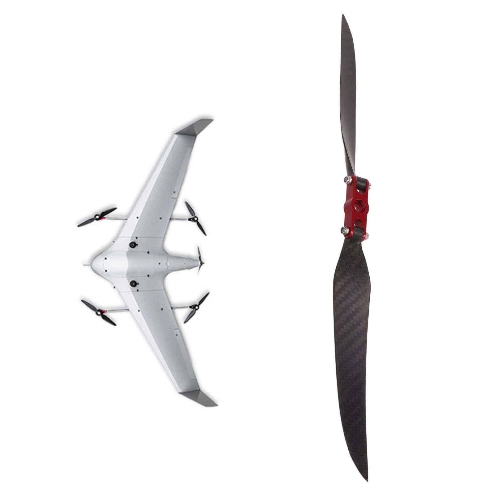 plplaaoo Hélices de avión RC Cuchillas Plegables de Fibra de Carbono Diseño aerodinámico de Alta eficiencia para Modelos de ala Fija Ajuste Universal 365 mm de Longitud Anillo Adaptador de