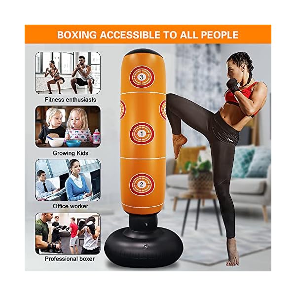 Punching-Bag-for-Kids-63-Inch-Inflatable-Kids-Punching-Bag-with-Stand-Free-Standing-Boxing-Punching-Bag-Bounce-Back-for-KidsYouthAdults-Practice-Kickboxing-MMA-Karate Punching Bag