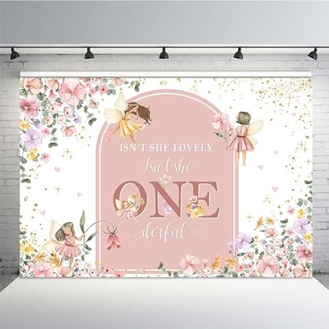 MEHOFOND 7x5ft Wildflowers 1st Happy Birthday Backdrop for Girls Isn't She Lovely Isn't She Onederful Pink Wildflowers Photography Background First Birthday Party Banner Supplies Photo Booth Prop Cover