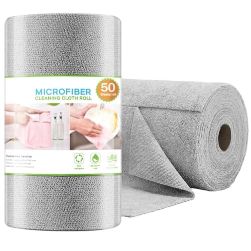 Image of Microfiber Cleaning Cloth Roll 25x25 cm, Reusable and Washable Tear-Away Kitchen Towel Roll, Very Soft Cleaning Cloths for Home, Kitchen, Office, Car Cleaning (Gray) (Pack of 50)