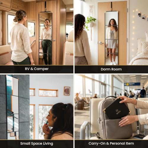 MIRA Real Glass Foldable Full-Length Travel Mirror, Portable 4-Panel