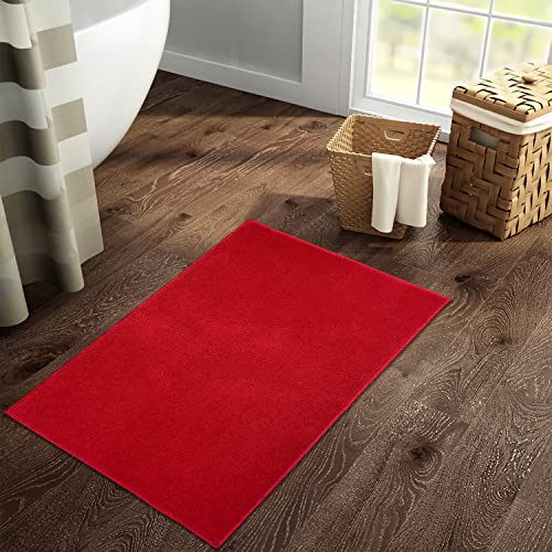 Image of Welspun Premium Bath Mats Small for Hall, Bedroom & Living Room | Solid Design | Anti Skid | High Durability | Stain Resistant | Machine Tufted | (2 x 2 ft Fts, Red)