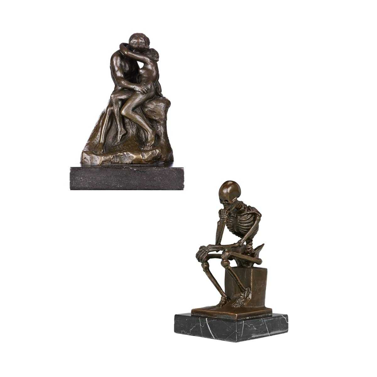 Toperkin Rodin The Kiss Statue Bronze Skeleton Thinker Sculpture Artwork Figurine TPE-186&998