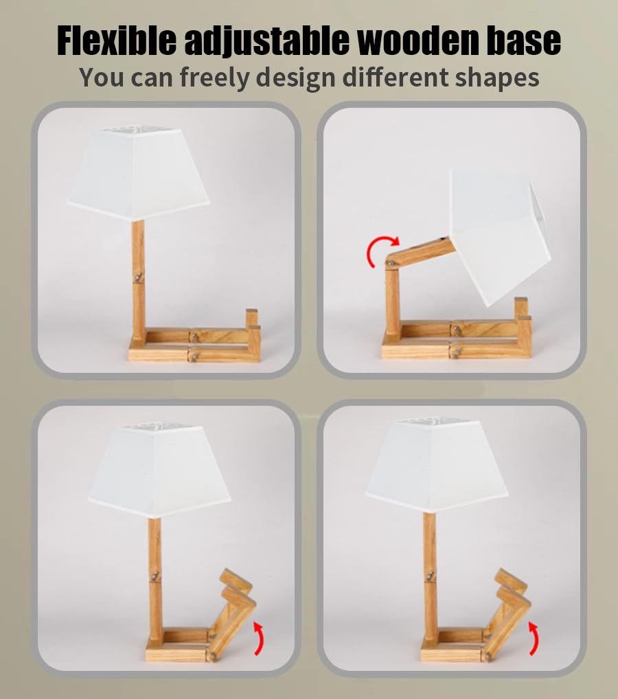 Cute Robot lampa biurkowa, lampki nocne, przyciemniane, kwadratowe abażur, światło nocne, z litego drewna Funky Lampa dla dzieci, do sypialni, gabinetu, do salonu