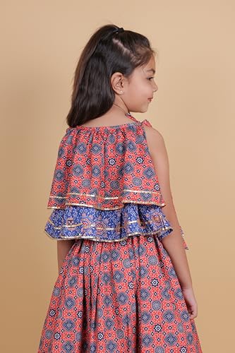 Image of TAGAS Girls Girls Embroidered Asymmetric Neckline Sleeveless Top And Skirt Set| Lehenga Choli|Ethnic Wear for girls|Traditional Girl Ethnic Wear|