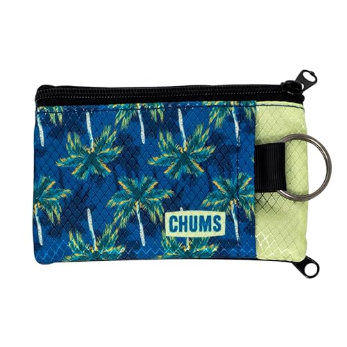 Image of Chums Surfshorts Wallet - Lightweight Slim Wallet with RFID Blocking Card & Clear ID Window - Zippered, Water Resistant w /Key Ring (Palm Tree)
