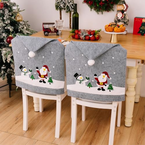 ENEN Stuhlhussen Weihnachten Weihnachtsmütze aus Vliesstoff, Grau...