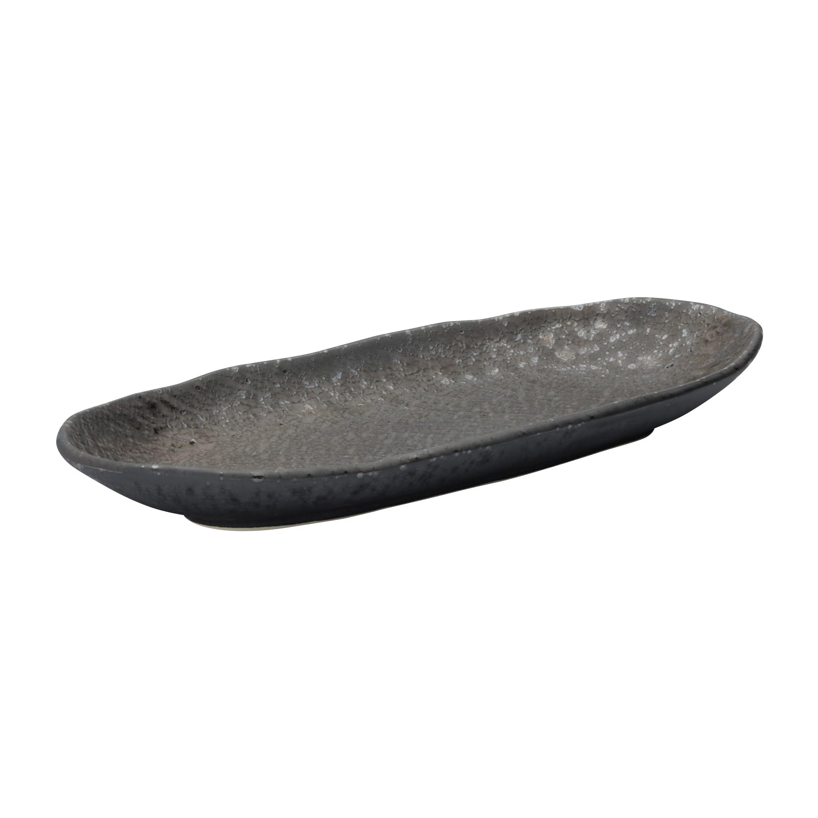 Mino Ware Oval Plate, Rust Crystal Black