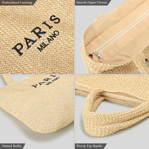 Image of Large Straw Tote Bag Summer Straw Purse for Women Vacation Raffia Woven Beach Bags Handbag