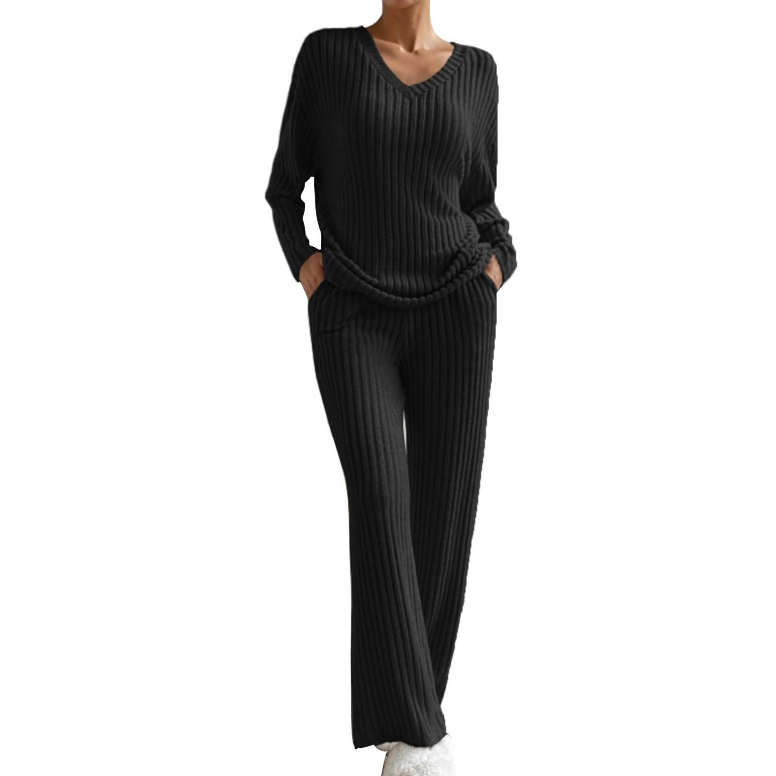GenericWomen's Loungewear Set - Black, Size XXL (UK), Plus Size, Long Sleeve, High Waist, Mock Neck, Casual & Versatile, Prime Deals, Holiday Essentials for Women, Cheap