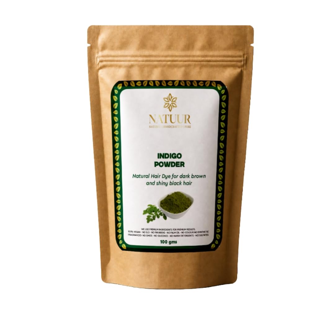 NATUUR - Indigo Powder Natural Hair Dye - 100g | For Dark Brown & Shiny Black Hair | All-Natural Alternative | Safe for All Hair Types | Glossy Finish | Conditioning help treatment | Ideal for Grey Hair-image-42