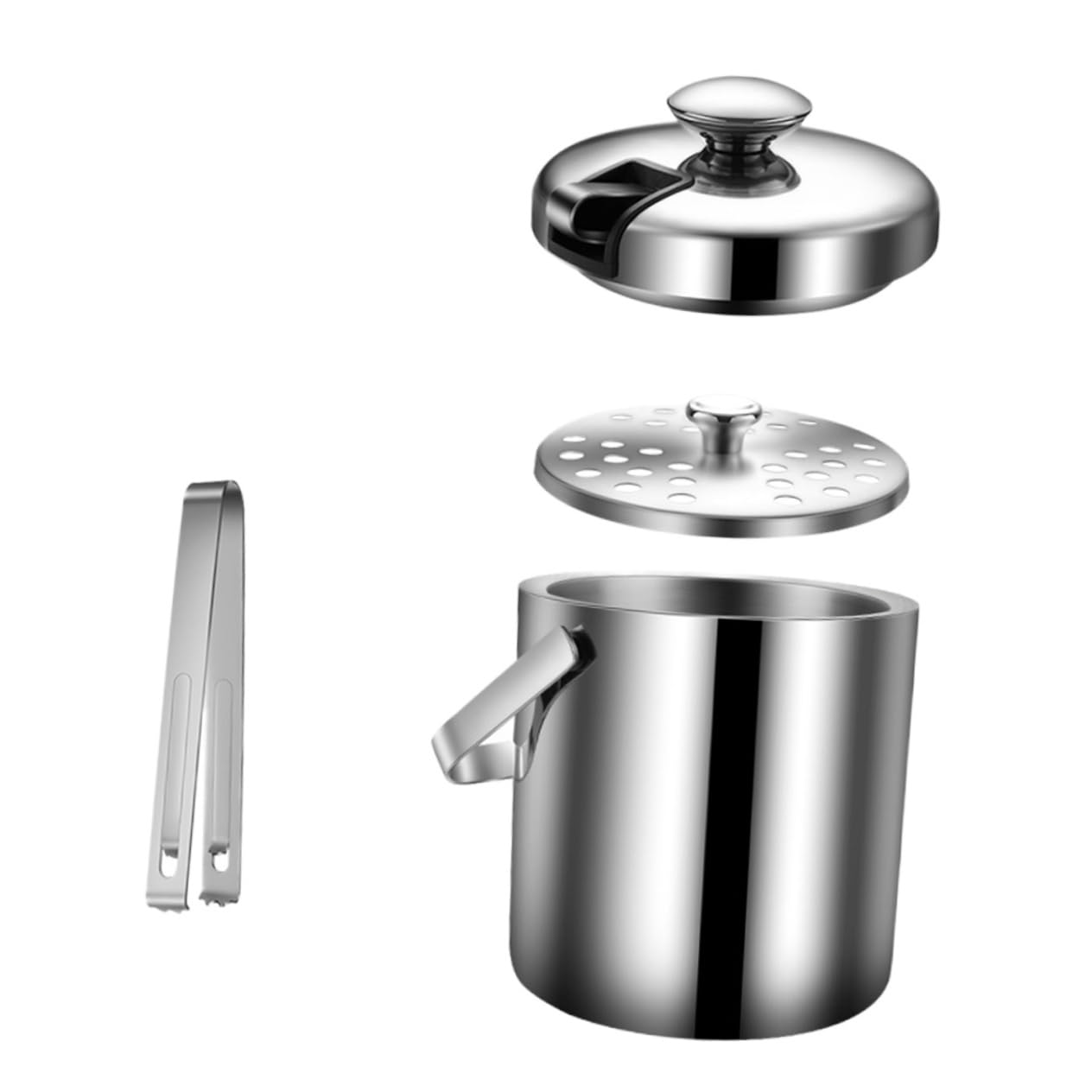 Garneck Ice Bucket 1.3l Capacity Portable Stainless Steel Ice Barrel Tong Strainer