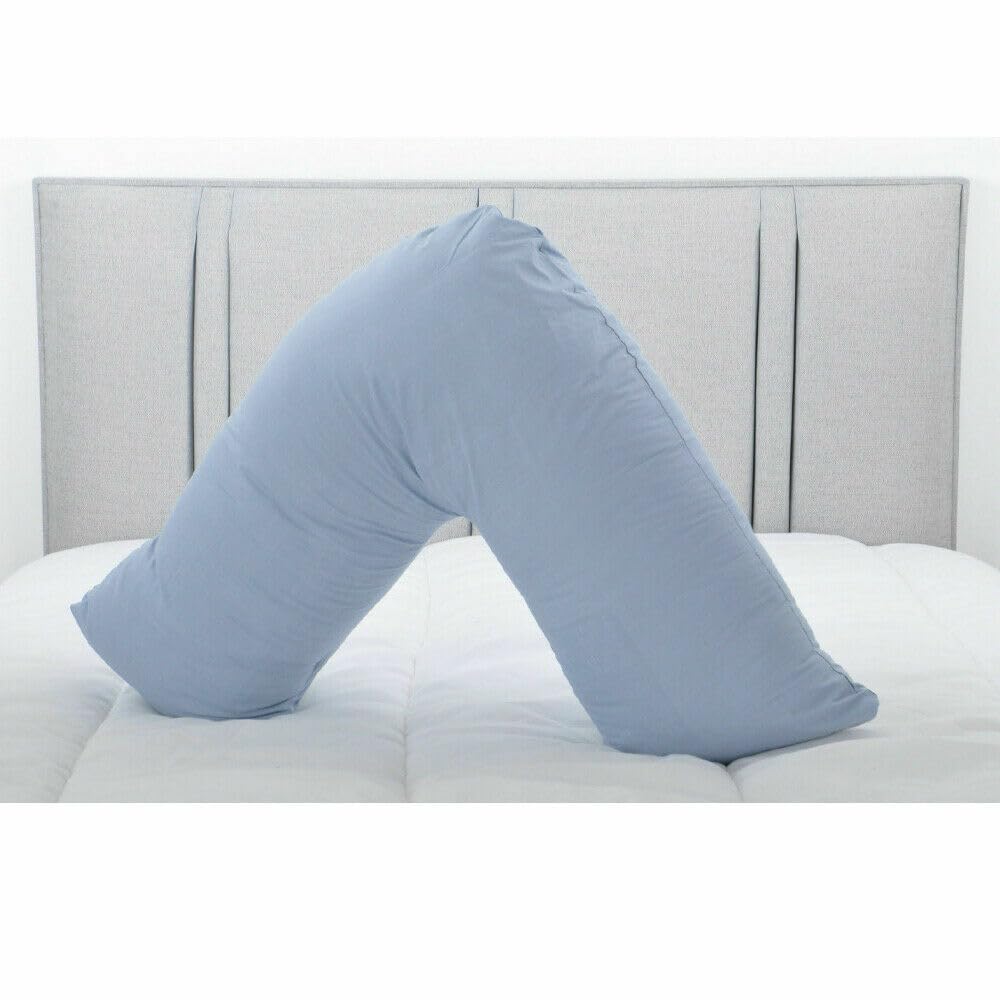 Lancashire Bedding Sky Blue V Pillow - Orthopaedic V Shape Pillow - Triangle Cushion With Hollowfibre; Nursing, Pregnancy Pillow With Cover - Back & Neck Support Cushion