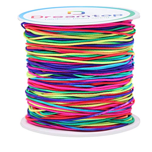 Dreamtop 1mm 100 Meters Rainbow Elastic Cord Colorful Bead Stretch String Pony Bead String Rainbow Elastic Thread Beading Thread for Bracelets, Necklace, Jewelry Making and Crafts,109 Yard