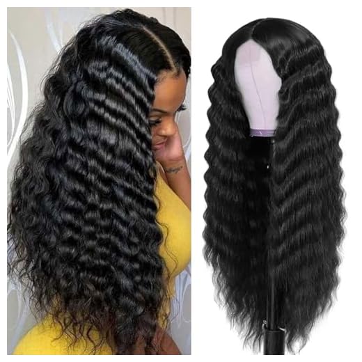 28 Inch Long Curly Synthetic Hair Wigs for Women Black Lace Front Wig Synthetic Curly Wigs Deep Wave Wig with 4" Simulated Scalp Natural Crimps Curls Hair Replacement Wigs for Daily Party Use 1B#