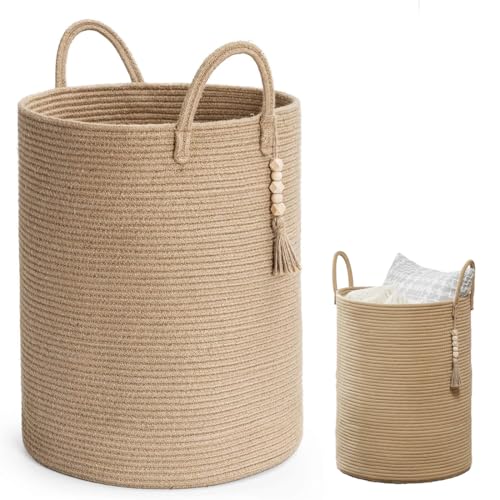 Duoleimi Wäschekorb Rattan Geflochten Korb Aufbewahrung Spielzeug Groß Rund Boho Seegras Rattan Kinder Krob Baby Aufbewahrungskorb Babyzimmer Kinderzimmer 16×20 in,60 L