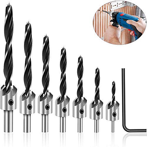 Countersink Drill Bit, Golden^Li 7 PCS 3-10mm HSS Woodworking Drill Bits Set Chamfering