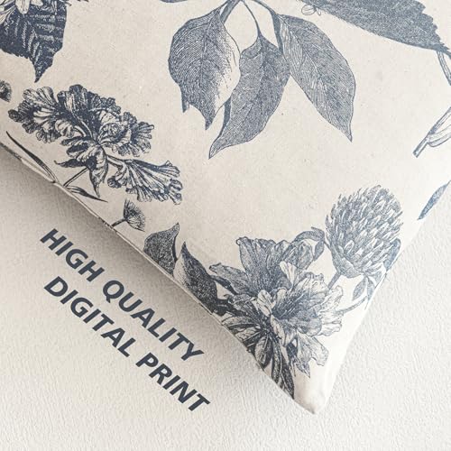 Image of Foindtower Set of 2 Linen Floral Vintage Throw Pillow Covers Neutral Accent Print Decorative Cushion Covers Farmhouse Boho Home Decor for Sofa Chair Couch Bedroom Living Room,20x20 Inch,Blue
