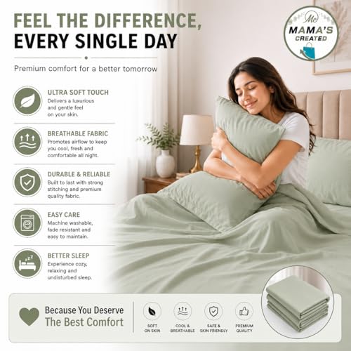 Image of King Size Bed Sheet - 600 Thread Count Single Flat Sheet Only - Long Staple Egyptian Cotton Top Sheet Wrinkle & Fade Resistant - Sage
