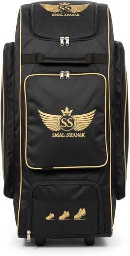 SWAGSWANK Power Nest Cricket Kit Bag with Shoe Cave, Blue, Wheeled Cricket Equipment Bag with Multiple Compartments (Black)