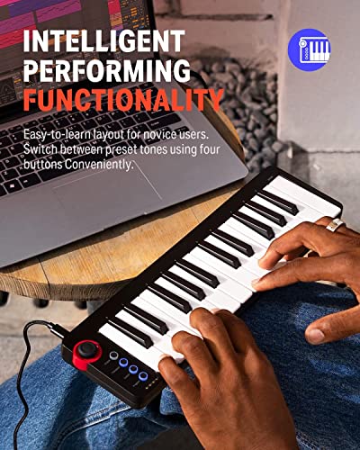 Image of Donner Mini MIDI Keyboard N-25, 25 Key MIDI Controller Gifts for Beginners with Velocity-Sensitive Mini Keys Light-up Rocker Music Production Software, Small USB Controlador with 40 Teaching Courses