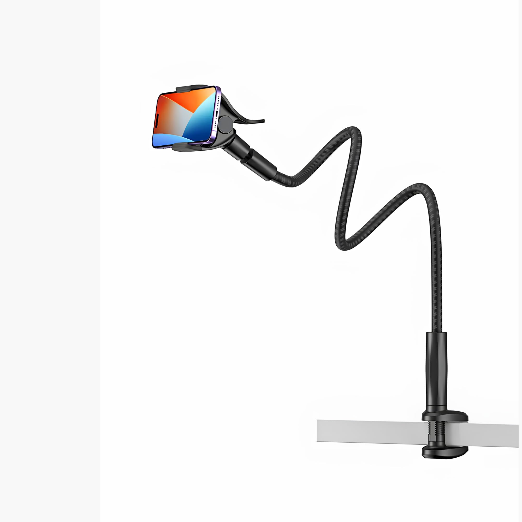 flexible mobile phone holder stand, 75cm heavy duty metal gooseneck arm, 360° rotating lazy phone mount with strong desk clamp (for smart phone)