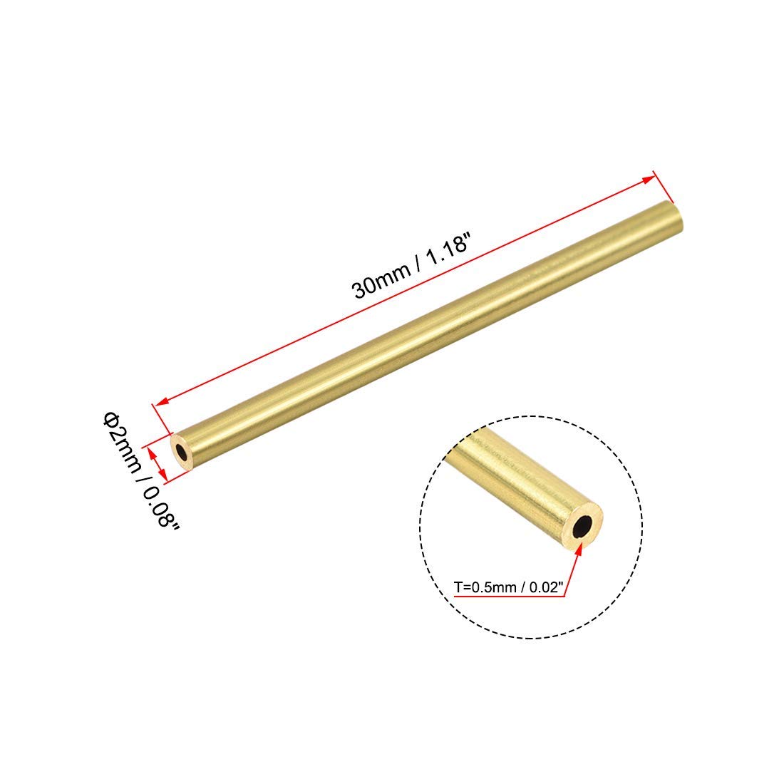 16 Tubetti In Ottone 2mm OD Spessore 0,5mm Lunghezza 30mm – Uxcell Per Fai-da-te