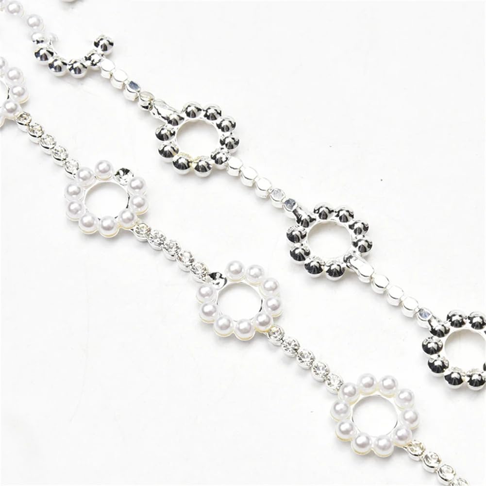 Frędzle z kryształkami, Rhinestone Perłowy Łańcuszek z frędzlami Wykończenia z frędzlami Przyszyte ozdoby Białe 1 jard(Style 2)
