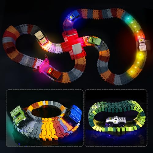 Save Unicorn Tracks Cars Replacement only, Dino Track Cars for Tracks Glow in The Dark, Car Tracks Accessories with 3 Flashing LED Lights, Compatible with Most Car Tracks for Kids Girl(4pack)