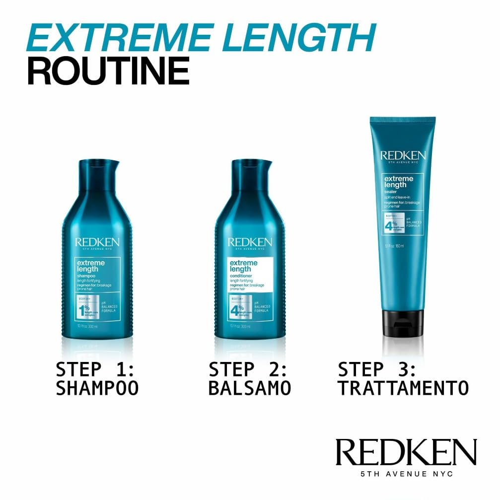 Redken | Balsamo professionale Extreme Length, Fortificante per capelli danneggiati, 300 ml
