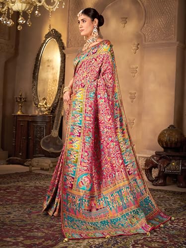 Image of Glory Sarees Women's Luxurious Dola Pure Silk Original Saree Position Print Work Madhubani Inspired Motifs Banarasi Kanjivaram Style Saree With Blouse Piece (Elegant101 Parent)
